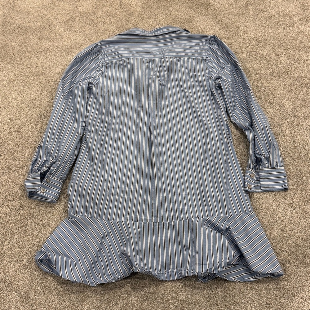 Quince 100% Organic Cotton Poplin Drop Waist Shirt Dress Blue Stripe size medium - Picture 5 of 11